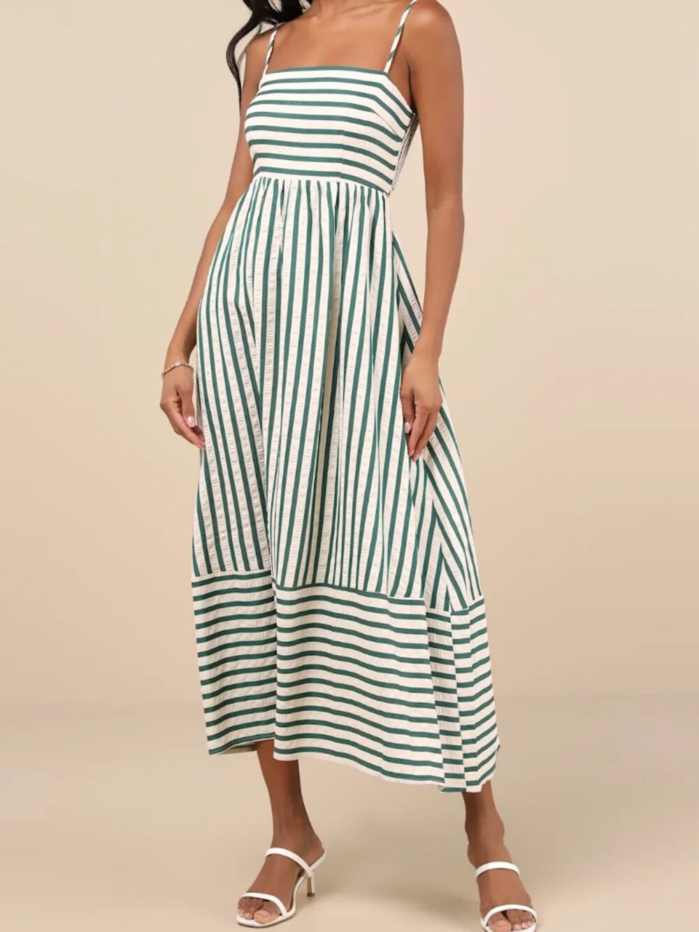 Lulu's Green and White Striped Midi Dress